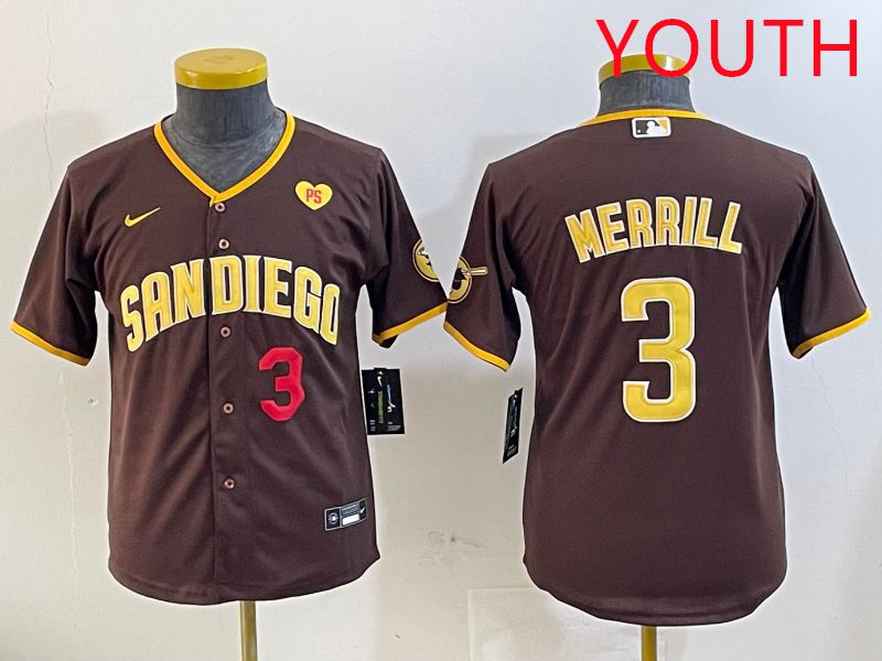 Youth San Diego Padres #3 Merrill Brown Game 2025 Nike MLB Jersey style 4->youth mlb jersey->Youth Jersey